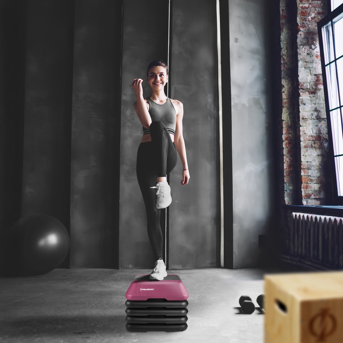 Aerobic Exercise Adjustable High Step Platform, 4 Risers Included