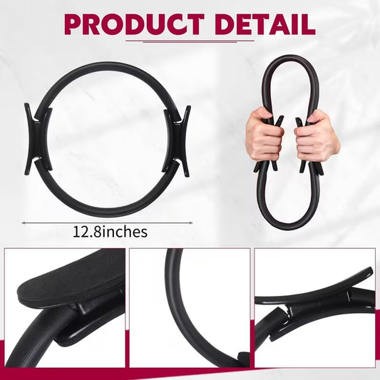 12.8 Inch Black Pilates Ring & Yoga Circle, Lightweight Flexible for Gym, Rehab