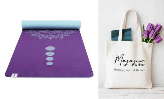 SINT Premium Print Reversible Non Slip Yoga Workouts Mat with Free Tote Bag