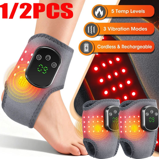 Cordless Ankle Massager Brace Heated Red Light Therapy Vibration Pain Relief