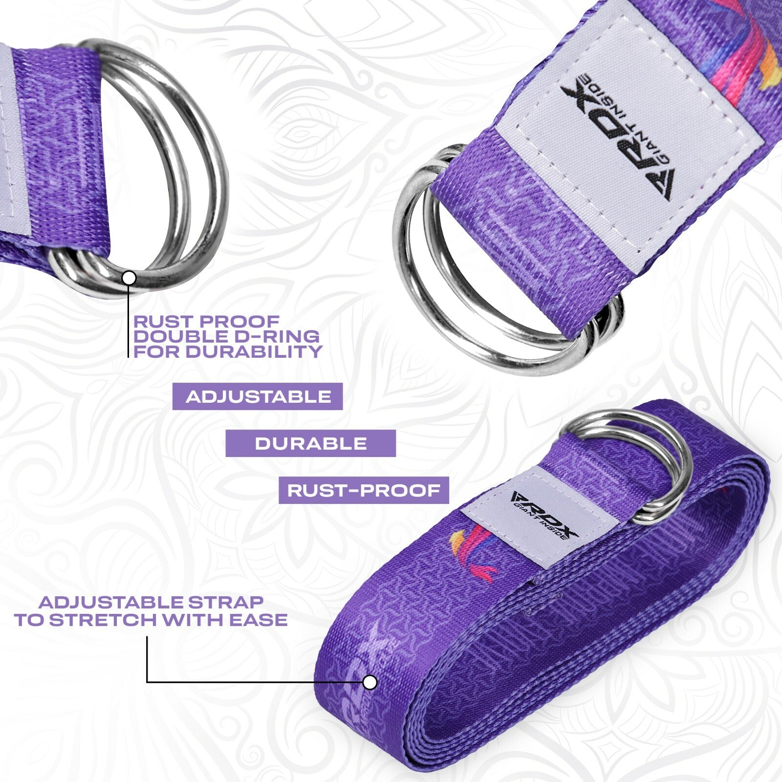 RDX Yoga Strap 8Ft D-Ring Buckle Stretching Pilates Flexibility Gym Workout