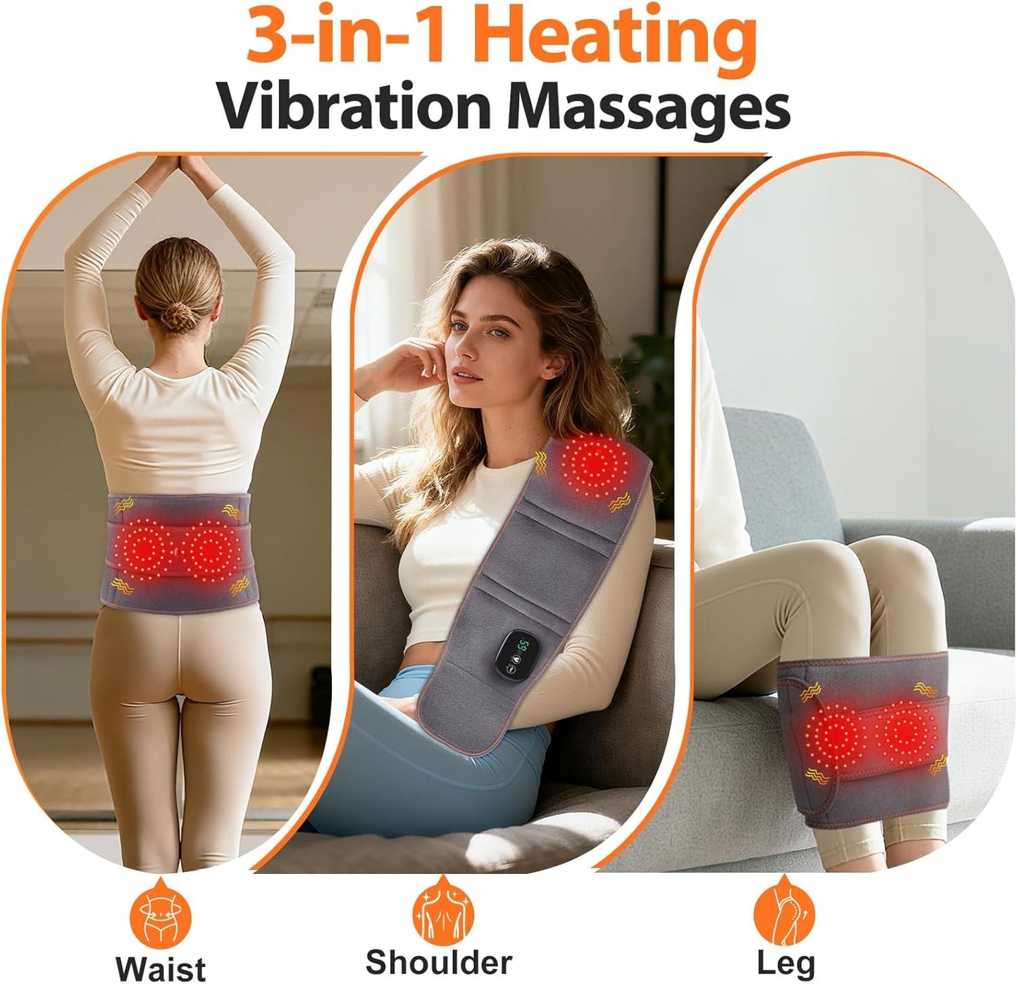 Electric Infrared Heated Waist Belt Vibration Massage for Lower Back Pain Relief