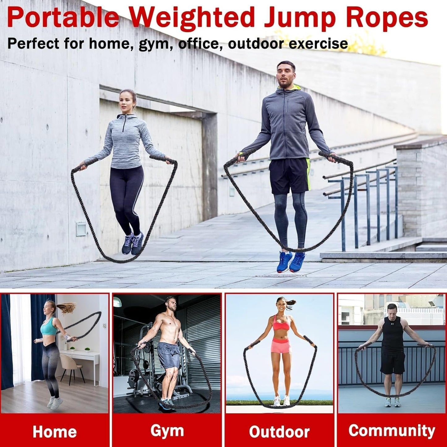 Heavy Jump Ropes for Fitness, Weighted Adult Skipping Rope Exercise Battle Ropes