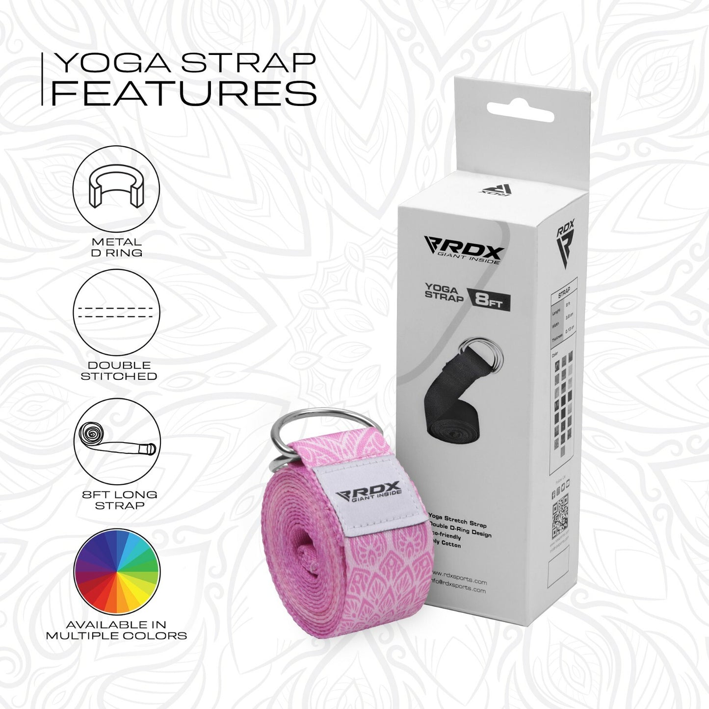 RDX Yoga Strap 8Ft D-Ring Buckle Stretching Pilates Flexibility Gym Workout