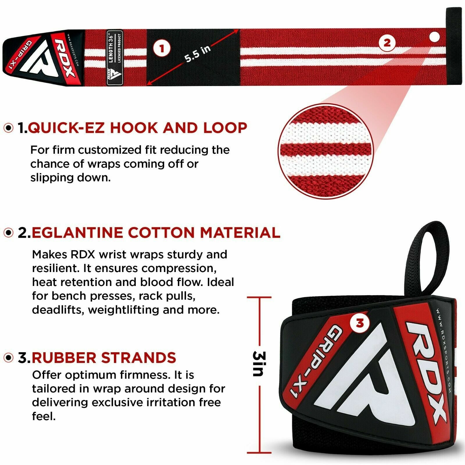 RDX Wrist Wraps Weight Lifting Straps Gym Workout Powerlifting Bodybuilding