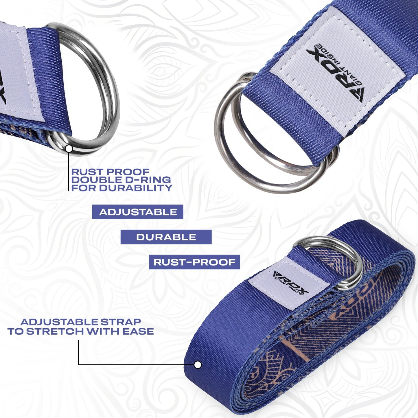 RDX Yoga Strap 8Ft D-Ring Buckle Stretching Pilates Flexibility Gym Workout