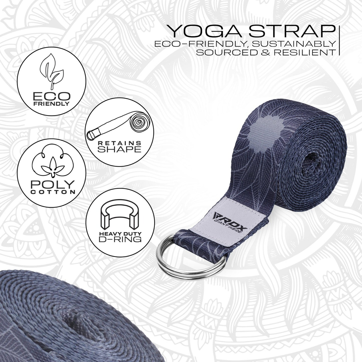 RDX Yoga Strap 8Ft D-Ring Buckle Stretching Pilates Flexibility Gym Workout