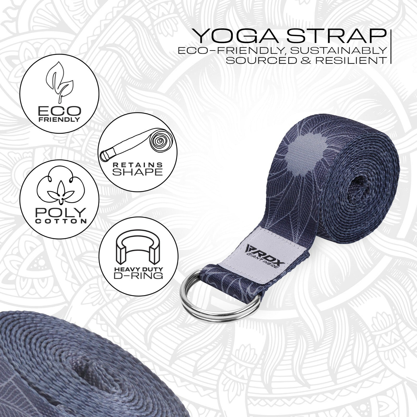 RDX Yoga Strap 8Ft D-Ring Buckle Stretching Pilates Flexibility Gym Workout