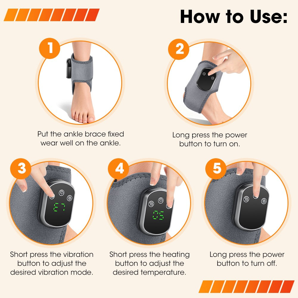 Cordless Ankle Massager Brace Heated Red Light Therapy Vibration Pain Relief