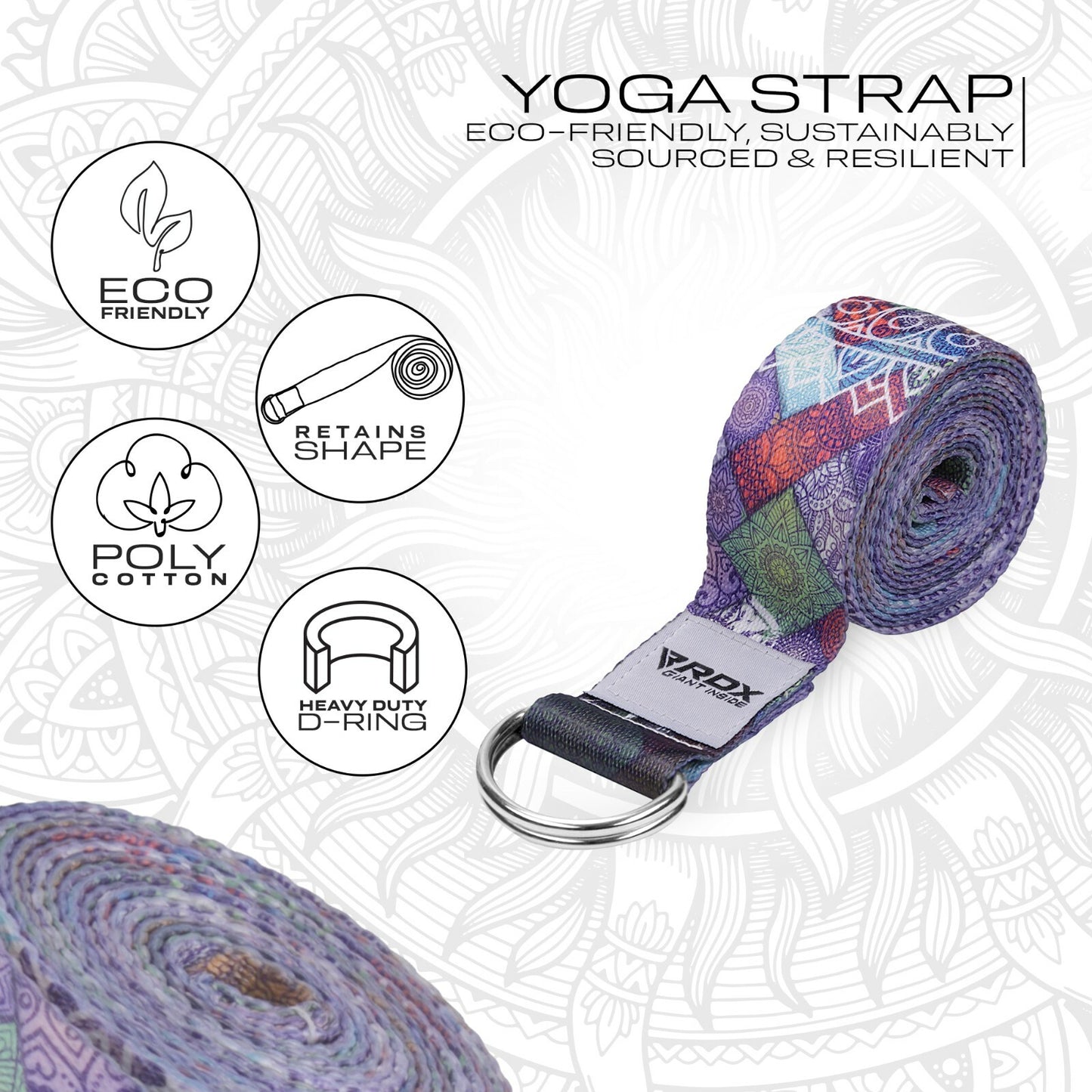 RDX Yoga Strap 8Ft D-Ring Buckle Stretching Pilates Flexibility Gym Workout