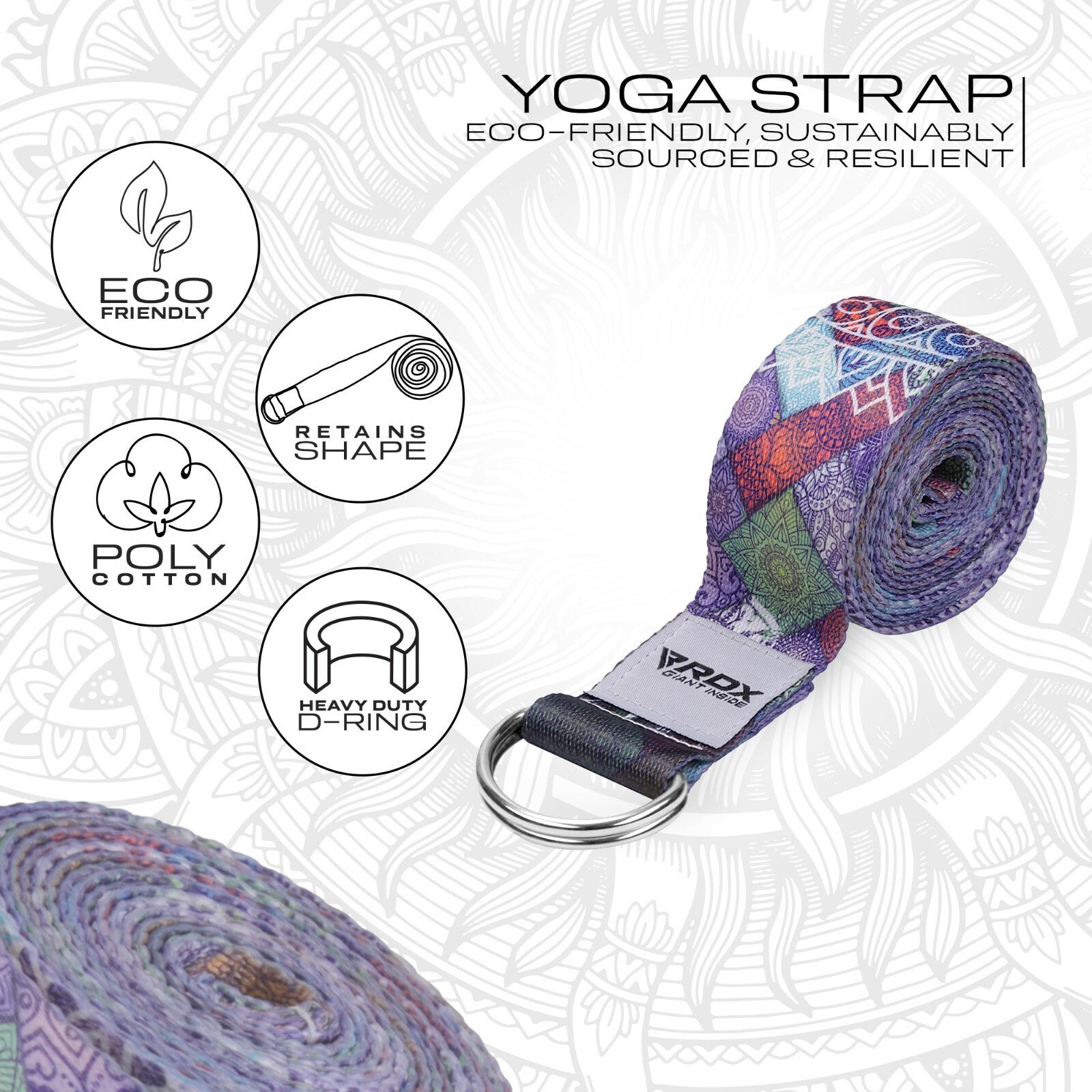 RDX Yoga Strap 8Ft D-Ring Buckle Stretching Pilates Flexibility Gym Workout