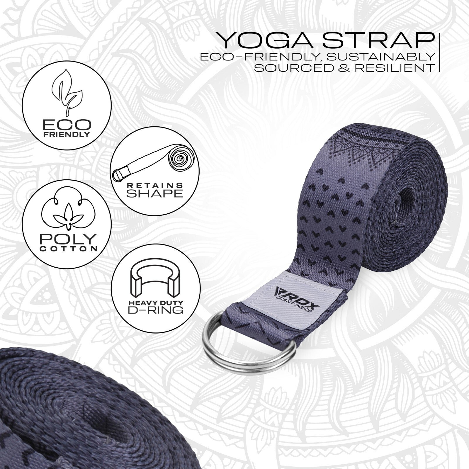 RDX Yoga Strap 8Ft D-Ring Buckle Stretching Pilates Flexibility Gym Workout