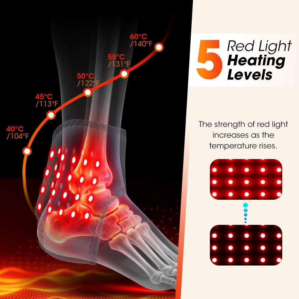 Cordless Ankle Massager Brace Heated Red Light Therapy Vibration Pain Relief