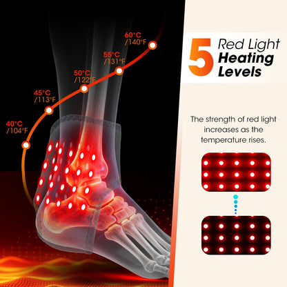 Cordless Ankle Massager Brace Heated Red Light Therapy Vibration Pain Relief