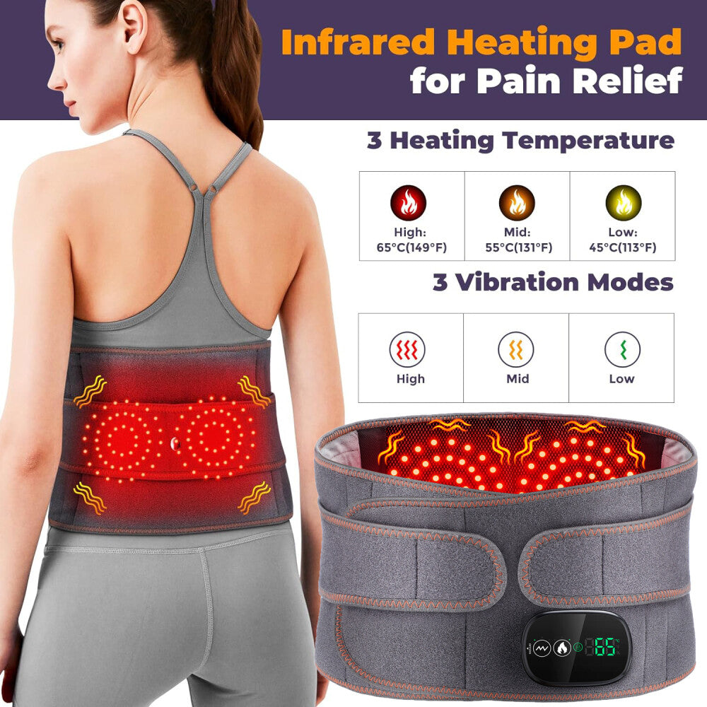 Electric Infrared Heated Waist Belt Vibration Massage for Lower Back Pain Relief