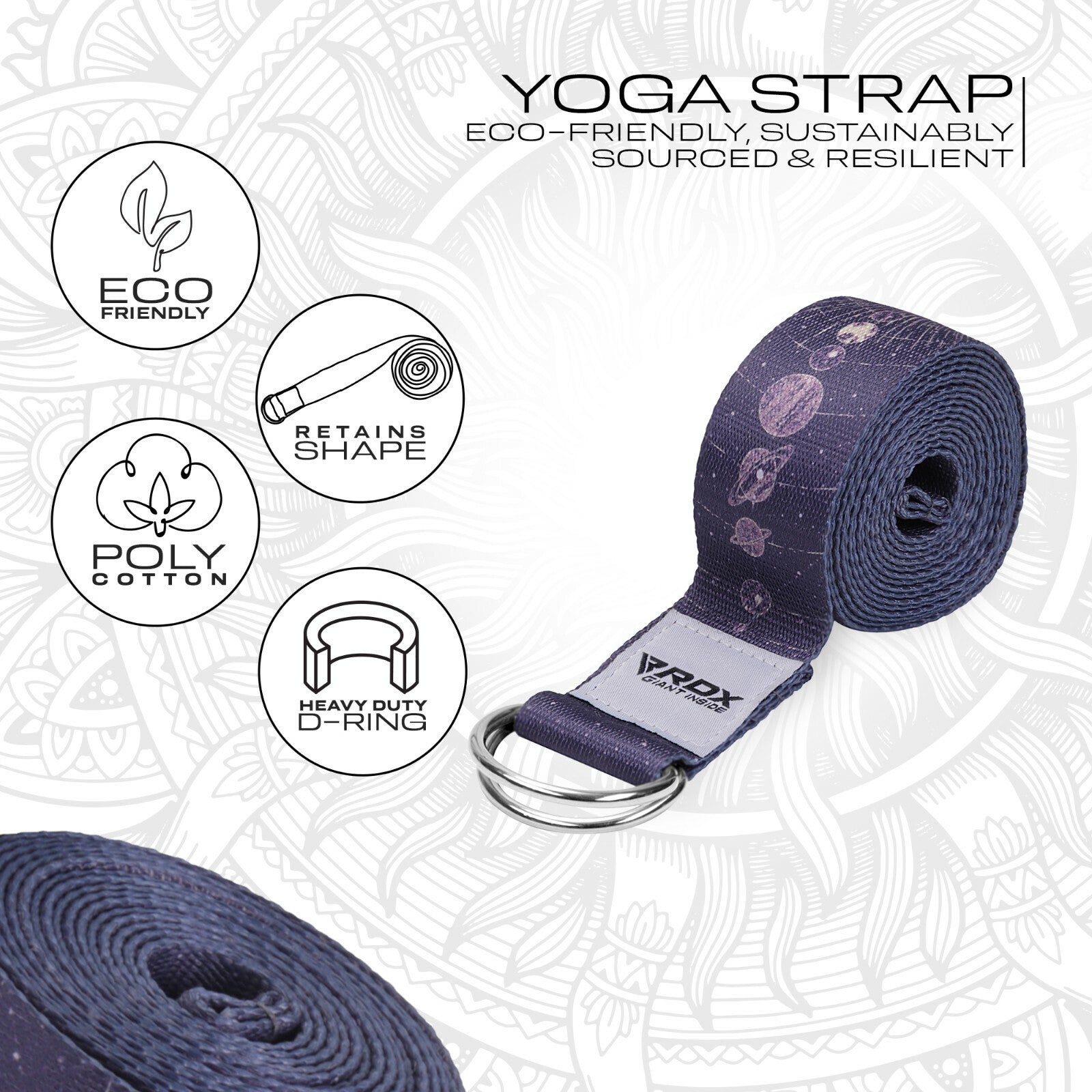 RDX Yoga Strap 8Ft D-Ring Buckle Stretching Pilates Flexibility Gym Workout