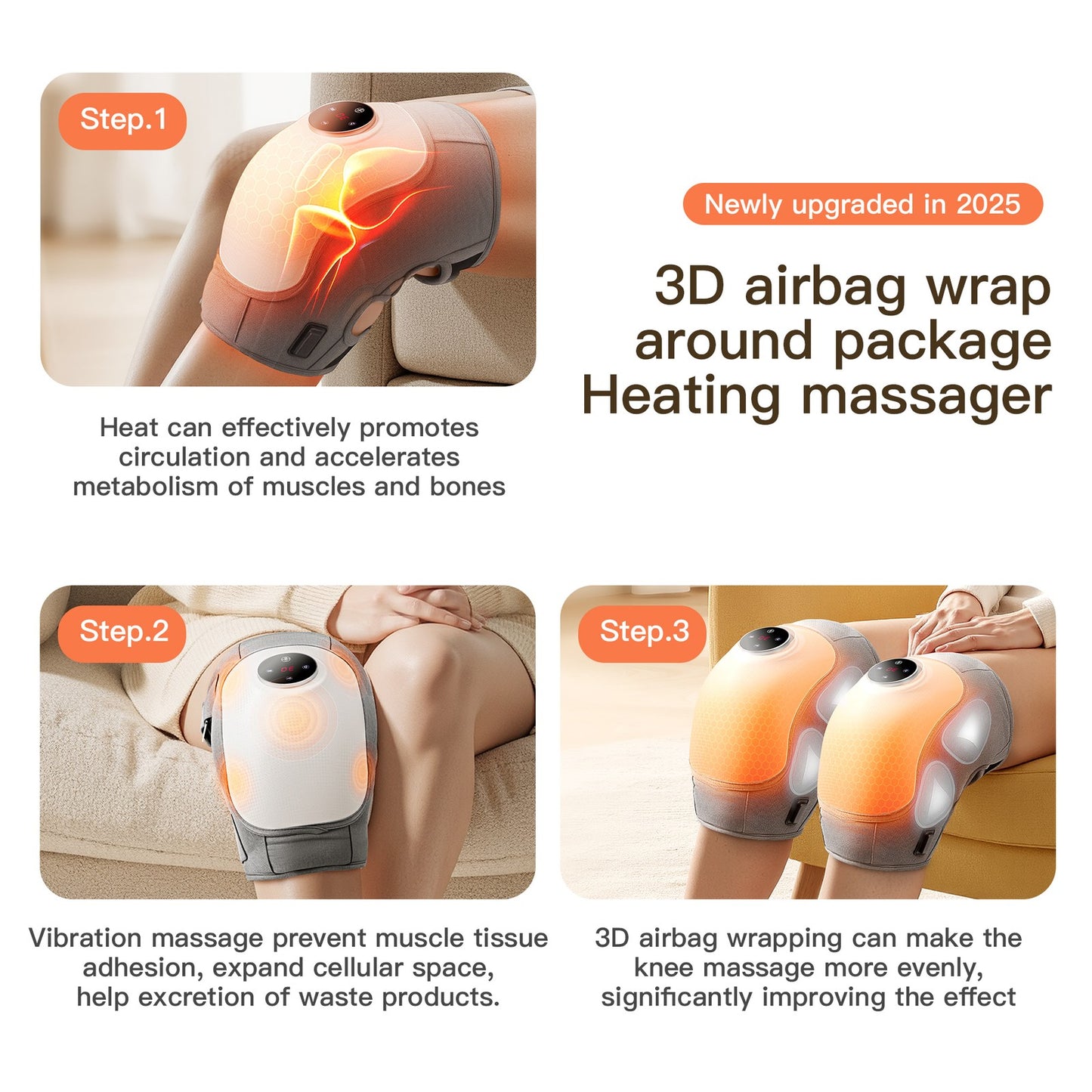 Heated Knee Pad Massager Warm Therapy Brace for Arthritis Joint Pain Care
