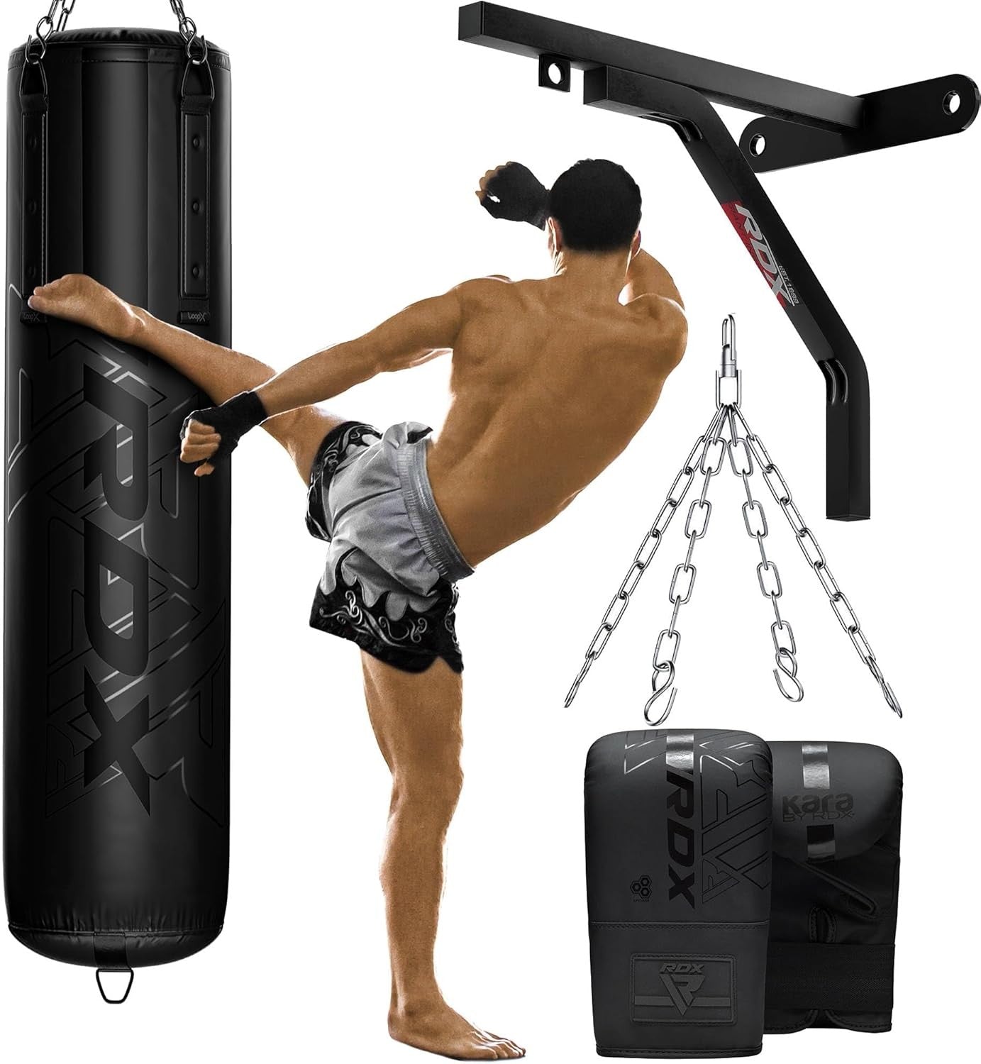 Punching Bag by RDX, MMA 4Pc Filled Boxing Bag, anti Swing Kickboxing Adult Set