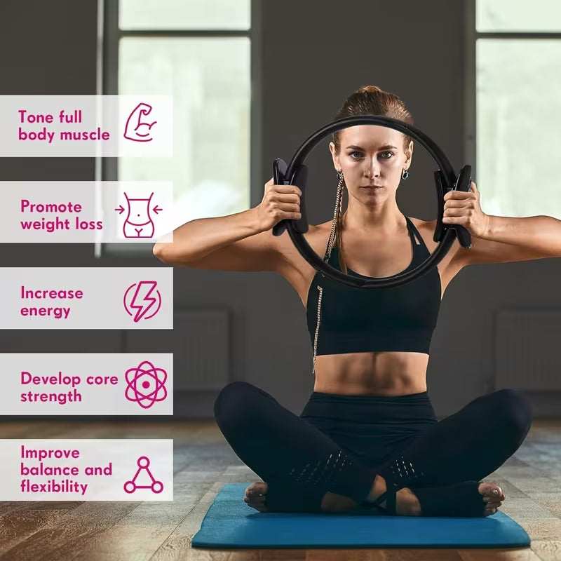 12.8 Inch Black Pilates Ring & Yoga Circle, Lightweight Flexible for Gym, Rehab