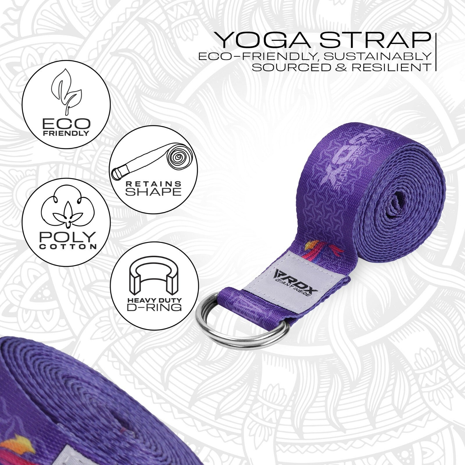 RDX Yoga Strap 8Ft D-Ring Buckle Stretching Pilates Flexibility Gym Workout