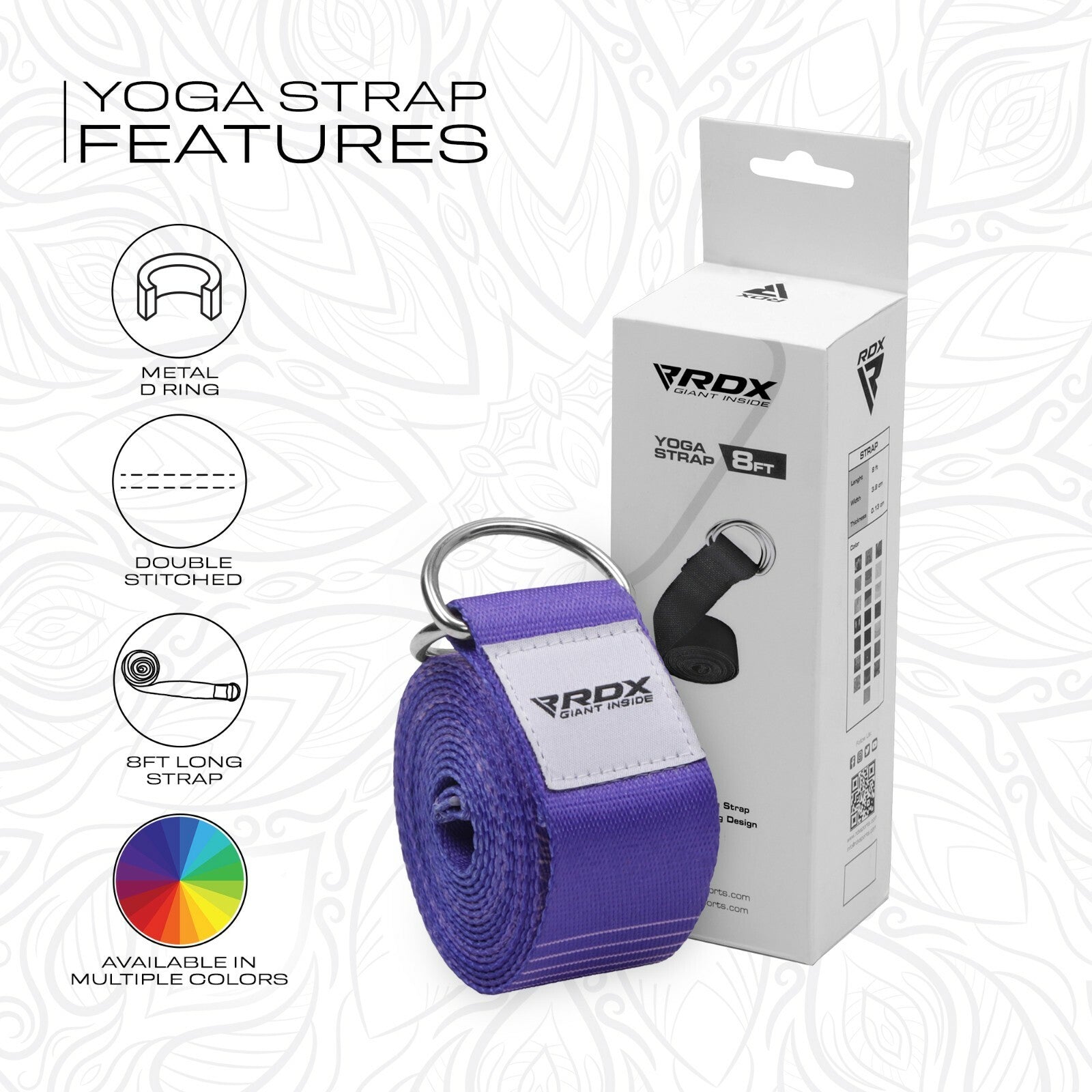RDX Yoga Strap 8Ft D-Ring Buckle Stretching Pilates Flexibility Gym Workout