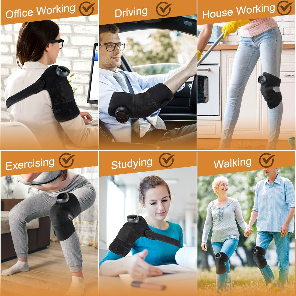 Electric Knee Massager Heated Vibration Joint Brace Therapy Shoulder Pain Relief