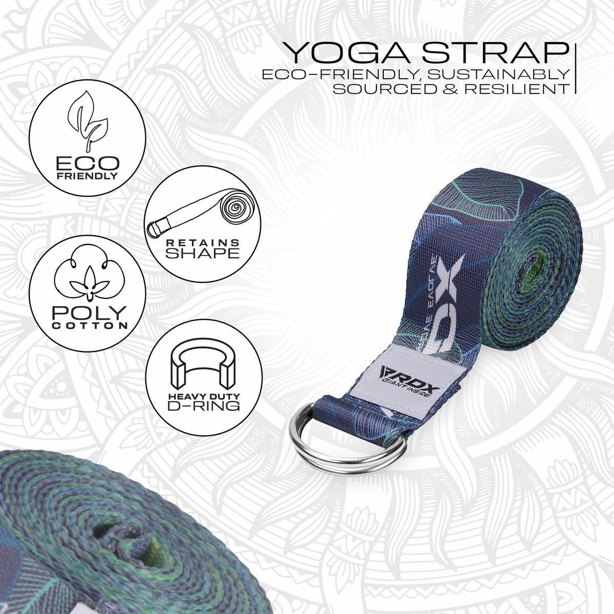 RDX Yoga Strap 8Ft D-Ring Buckle Stretching Pilates Flexibility Gym Workout