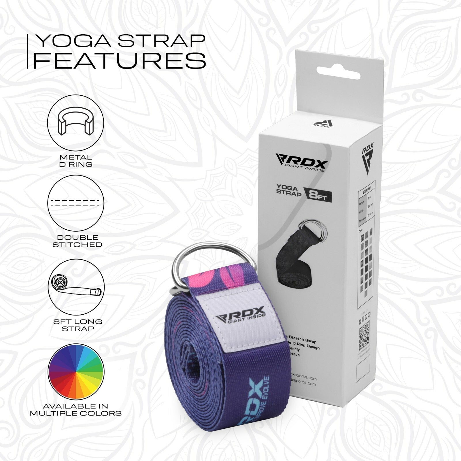 RDX Yoga Strap 8Ft D-Ring Buckle Stretching Pilates Flexibility Gym Workout