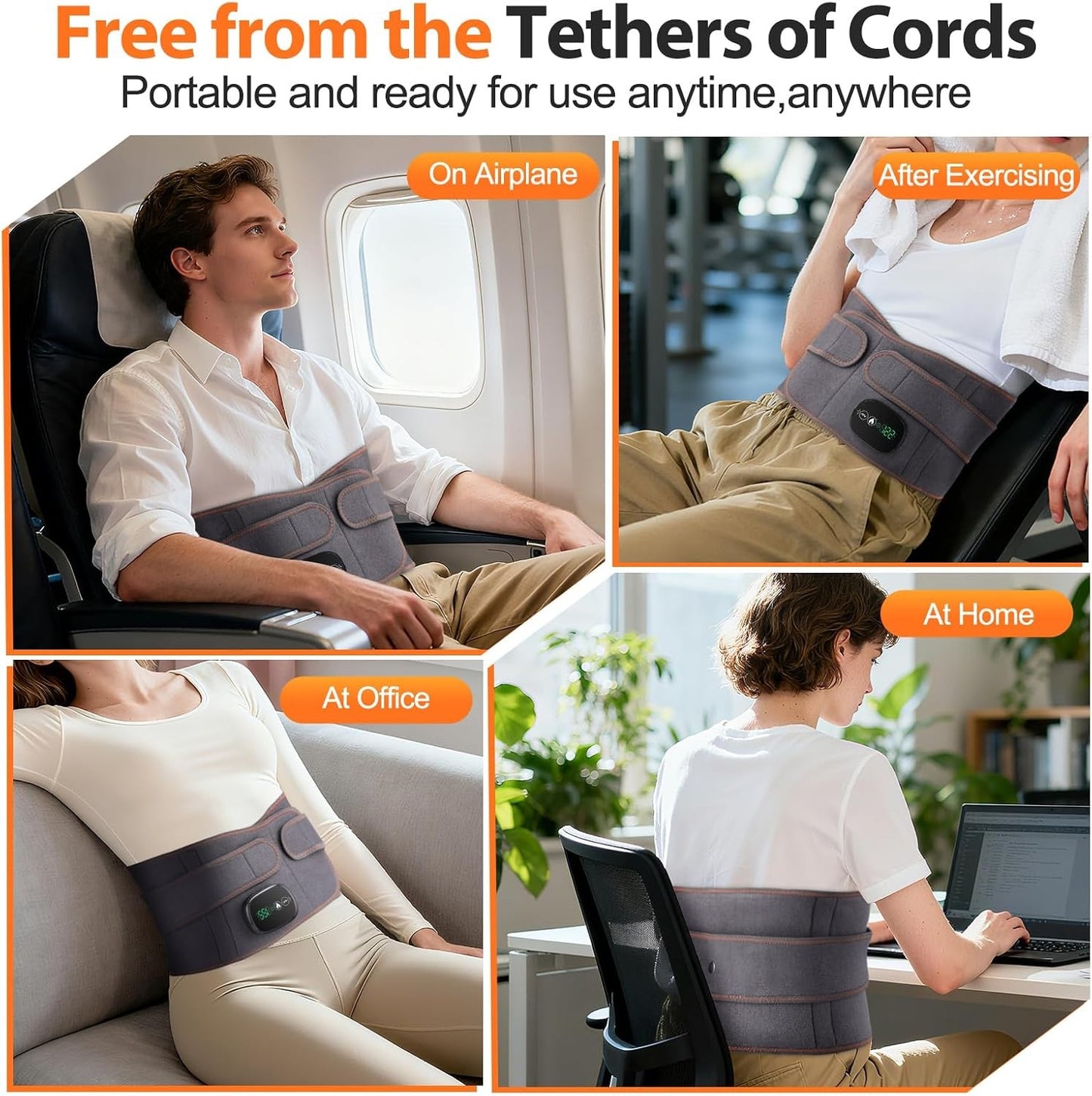 Electric Infrared Heated Waist Belt Vibration Massage for Lower Back Pain Relief