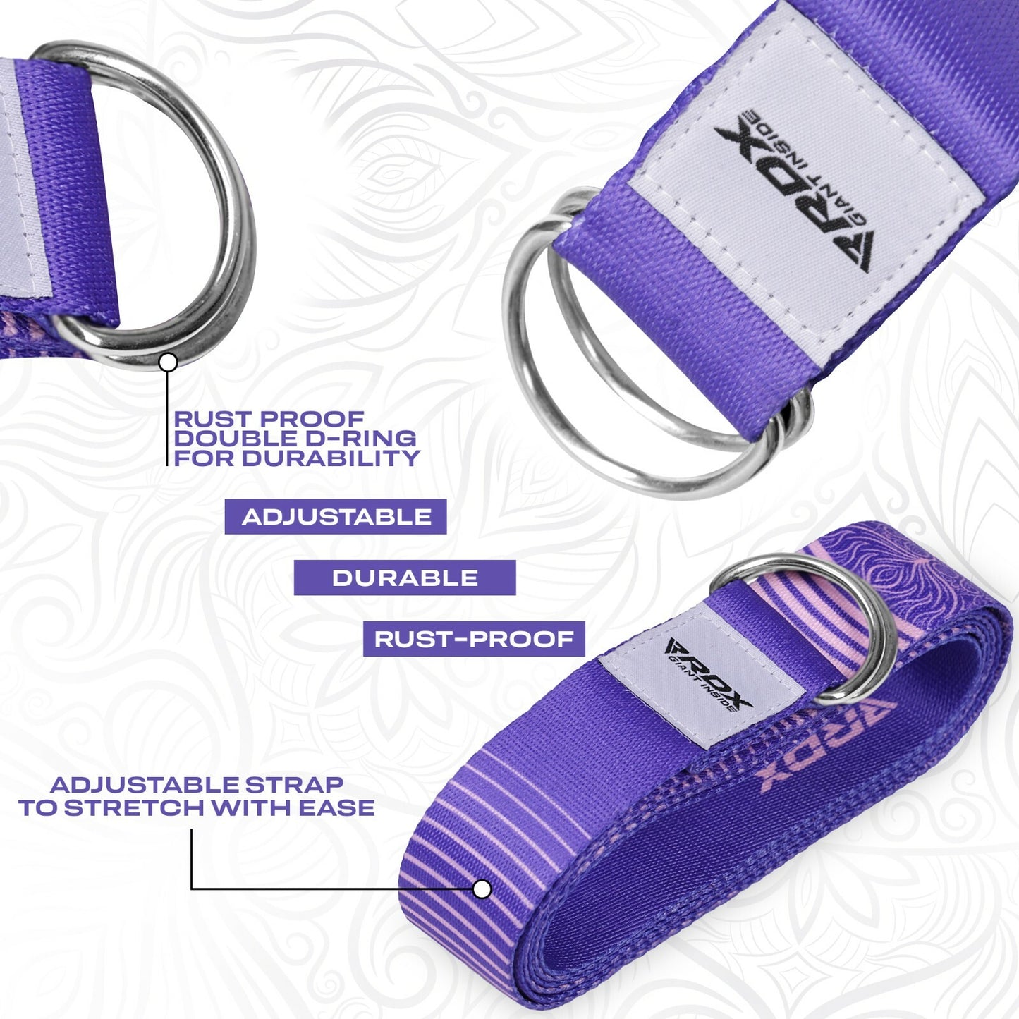 RDX Yoga Strap 8Ft D-Ring Buckle Stretching Pilates Flexibility Gym Workout
