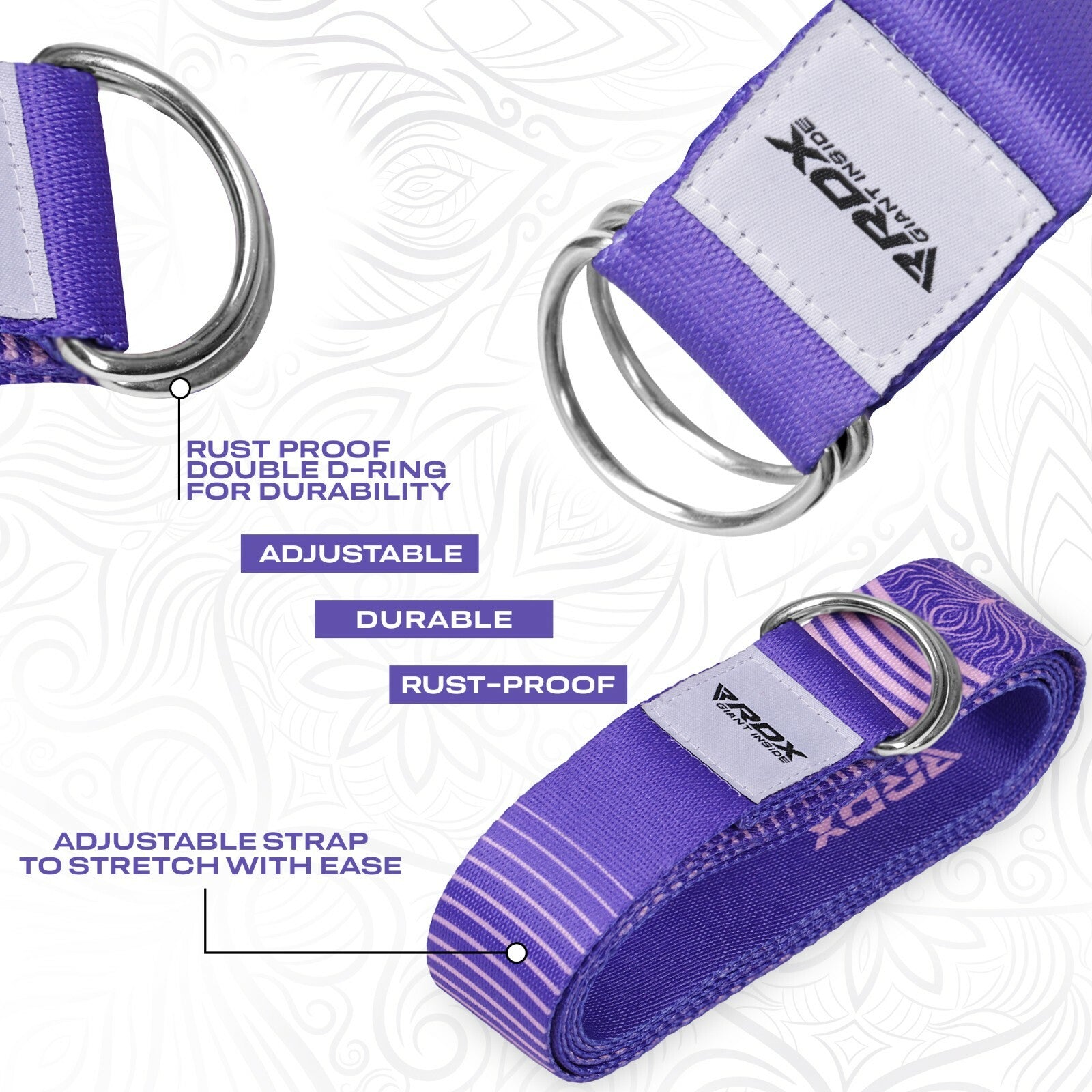 RDX Yoga Strap 8Ft D-Ring Buckle Stretching Pilates Flexibility Gym Workout