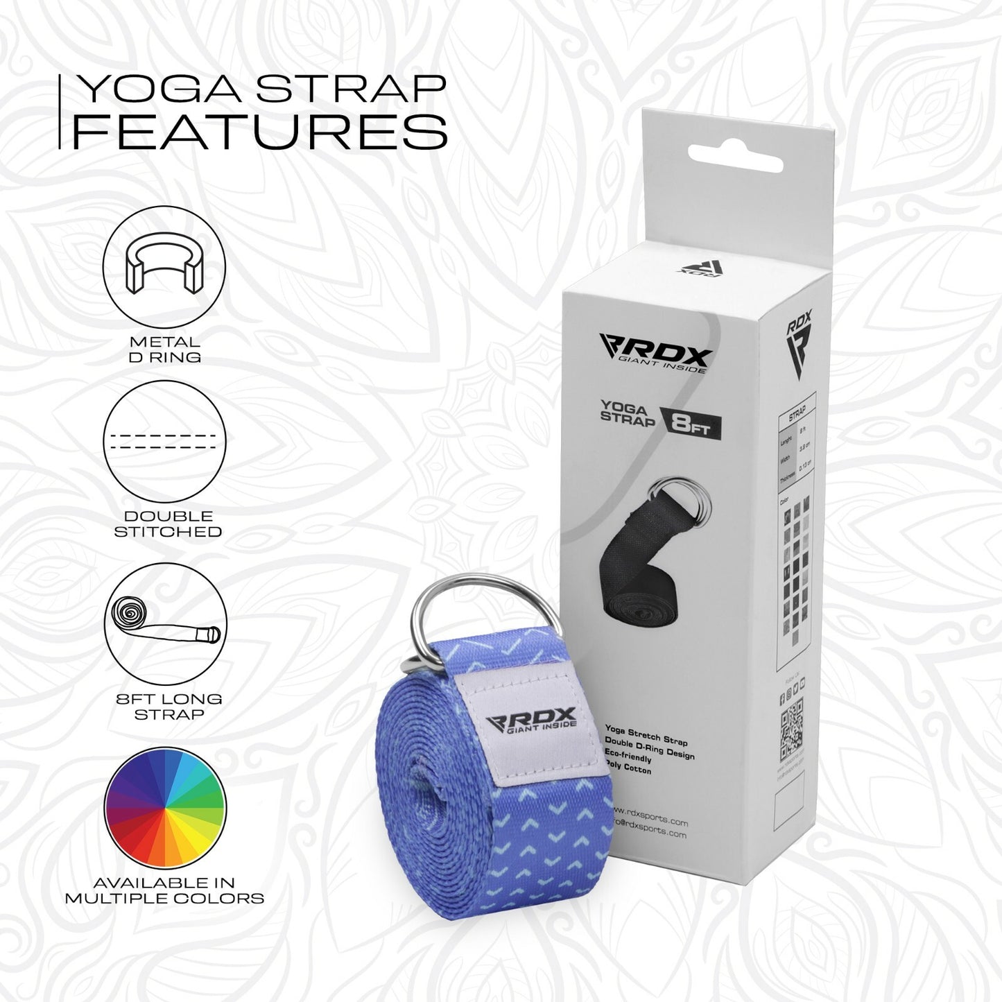 RDX Yoga Strap 8Ft D-Ring Buckle Stretching Pilates Flexibility Gym Workout