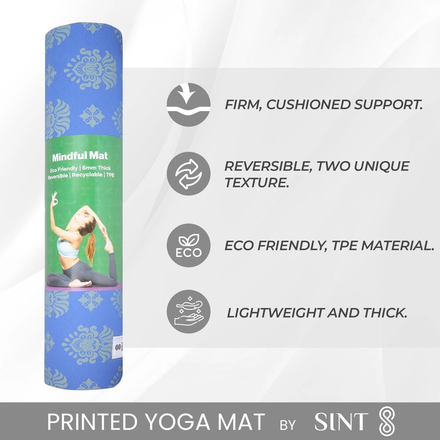 SINT Premium Print Reversible Non Slip Yoga Workouts Mat with Free Tote Bag