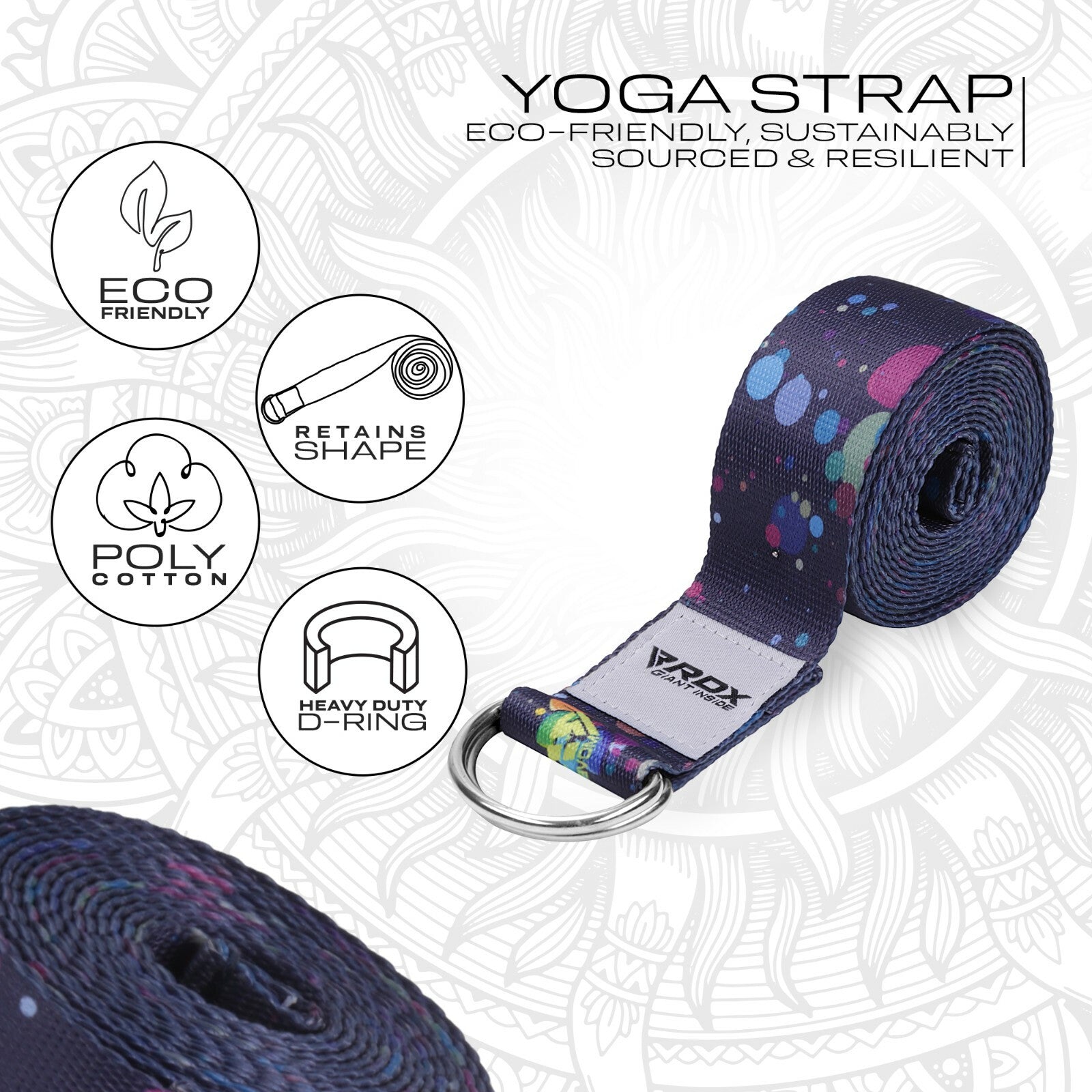 RDX Yoga Strap 8Ft D-Ring Buckle Stretching Pilates Flexibility Gym Workout