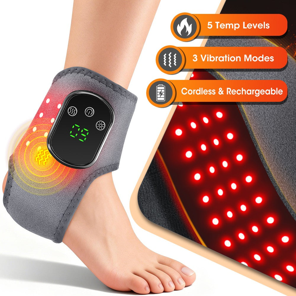 Cordless Ankle Massager Brace Heated Red Light Therapy Vibration Pain Relief