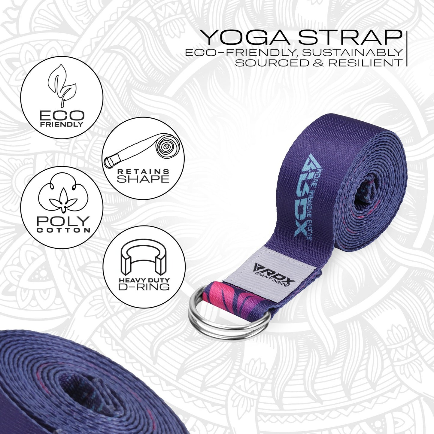 RDX Yoga Strap 8Ft D-Ring Buckle Stretching Pilates Flexibility Gym Workout