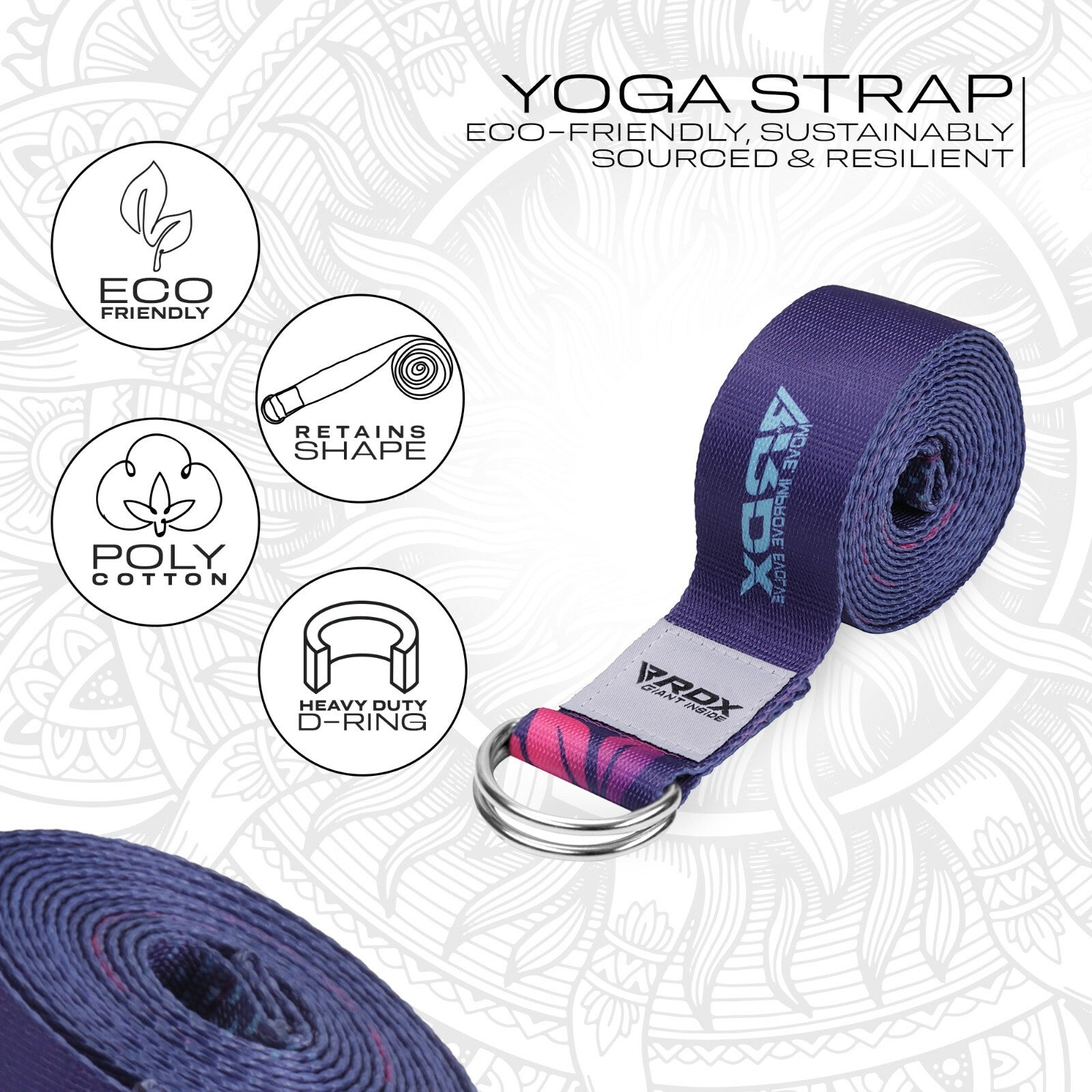 RDX Yoga Strap 8Ft D-Ring Buckle Stretching Pilates Flexibility Gym Workout