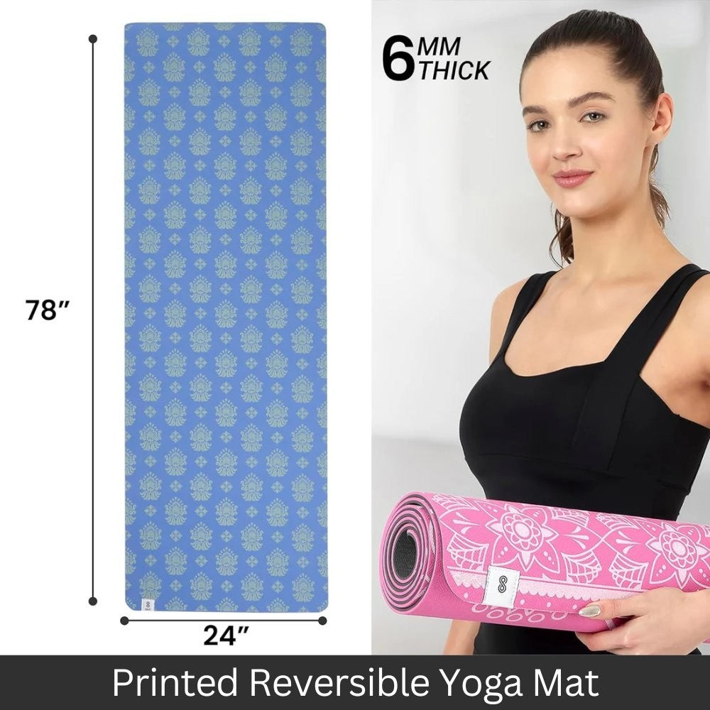 SINT Premium Print Reversible Non Slip Yoga Workouts Mat with Free Tote Bag