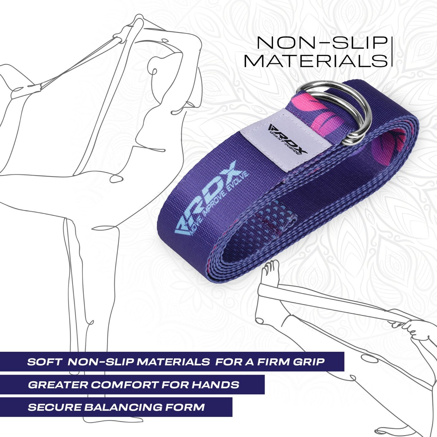 RDX Yoga Strap 8Ft D-Ring Buckle Stretching Pilates Flexibility Gym Workout
