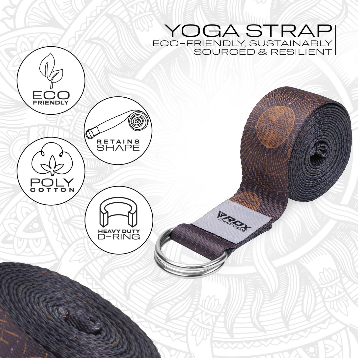 RDX Yoga Strap 8Ft D-Ring Buckle Stretching Pilates Flexibility Gym Workout