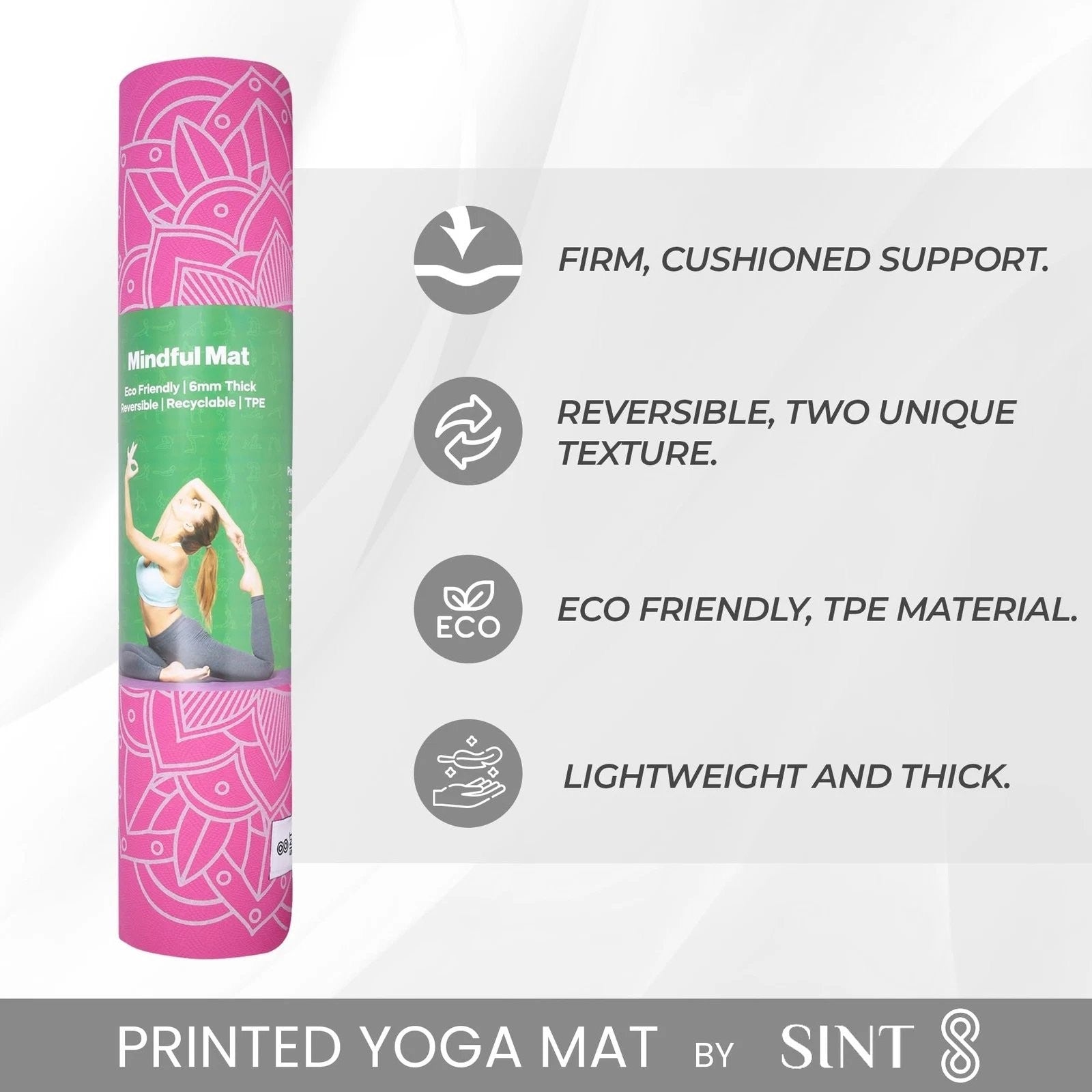 SINT Premium Print Reversible Non Slip Yoga Workouts Mat with Free Tote Bag