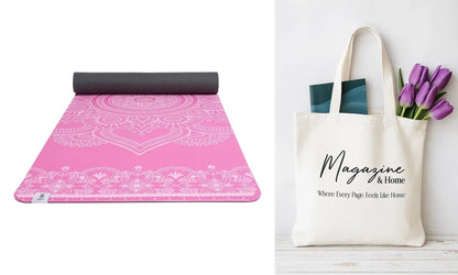 SINT Premium Print Reversible Non Slip Yoga Workouts Mat with Free Tote Bag