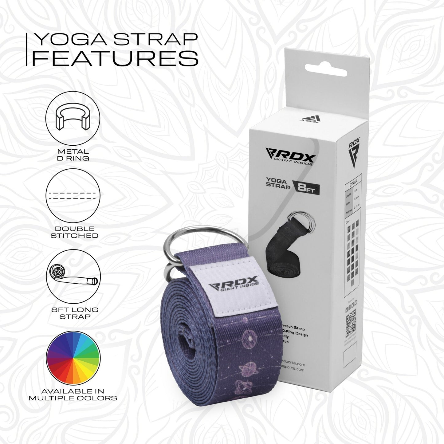 RDX Yoga Strap 8Ft D-Ring Buckle Stretching Pilates Flexibility Gym Workout