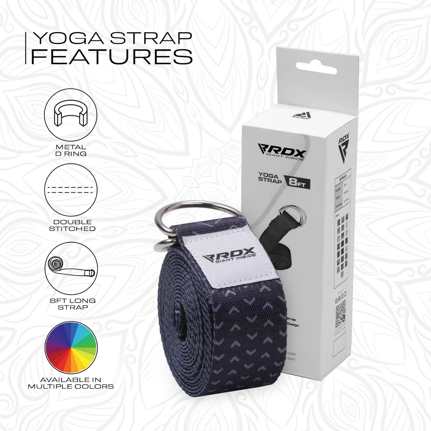 RDX Yoga Strap 8Ft D-Ring Buckle Stretching Pilates Flexibility Gym Workout