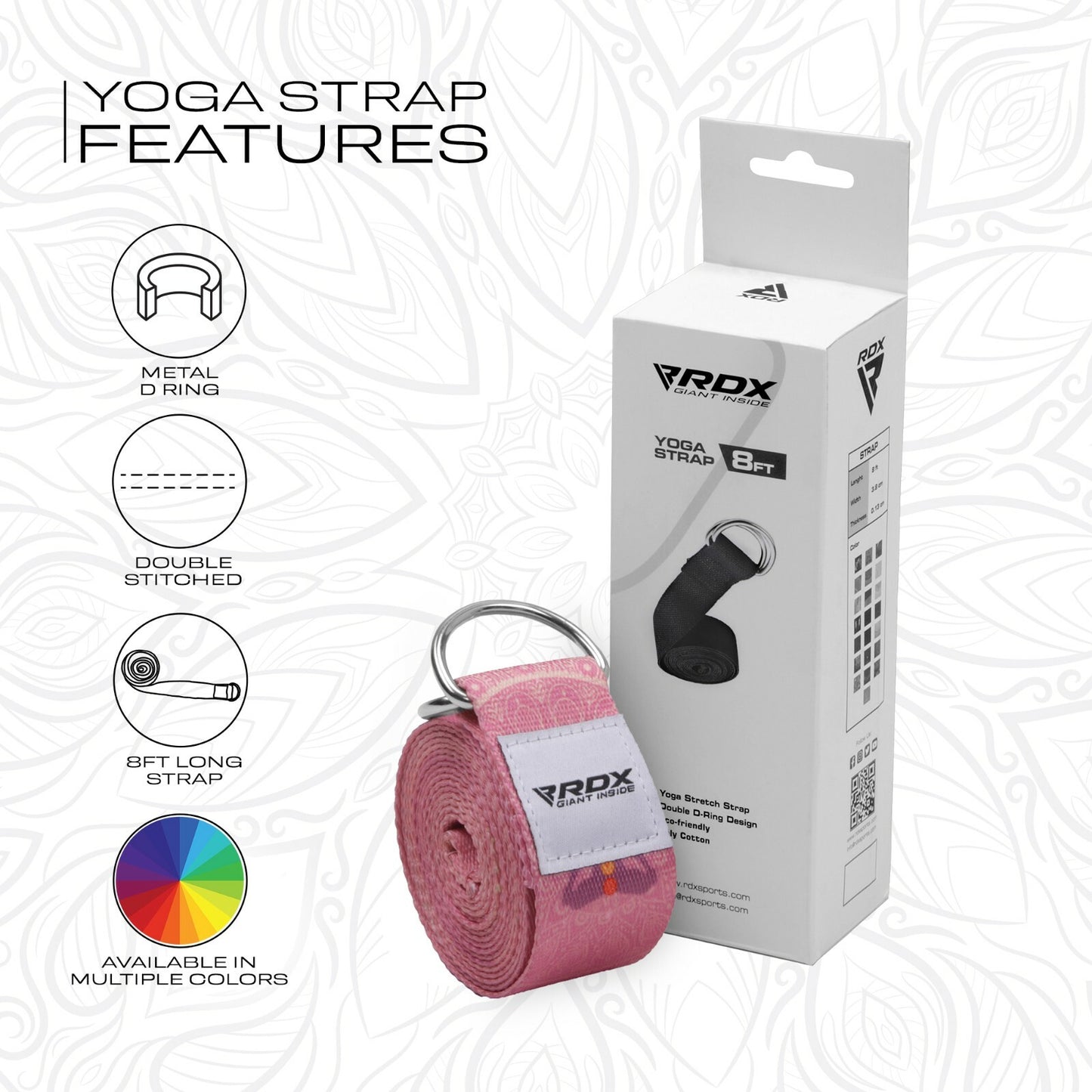 RDX Yoga Strap 8Ft D-Ring Buckle Stretching Pilates Flexibility Gym Workout