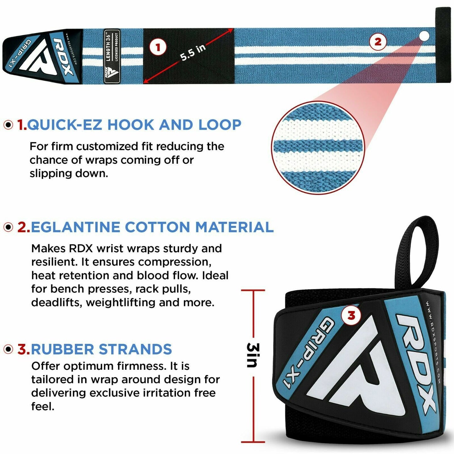 RDX Wrist Wraps Weight Lifting Straps Gym Workout Powerlifting Bodybuilding