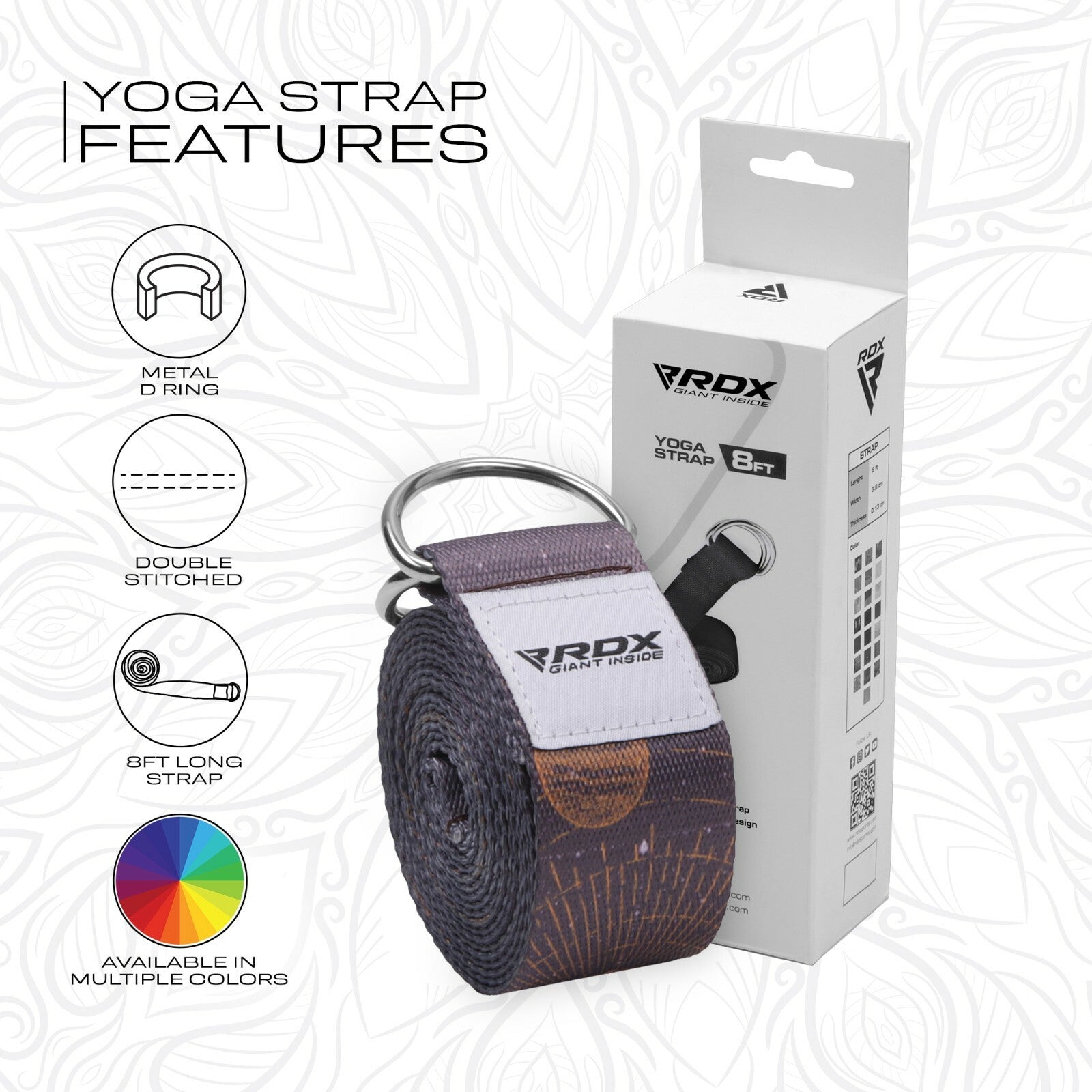 RDX Yoga Strap 8Ft D-Ring Buckle Stretching Pilates Flexibility Gym Workout