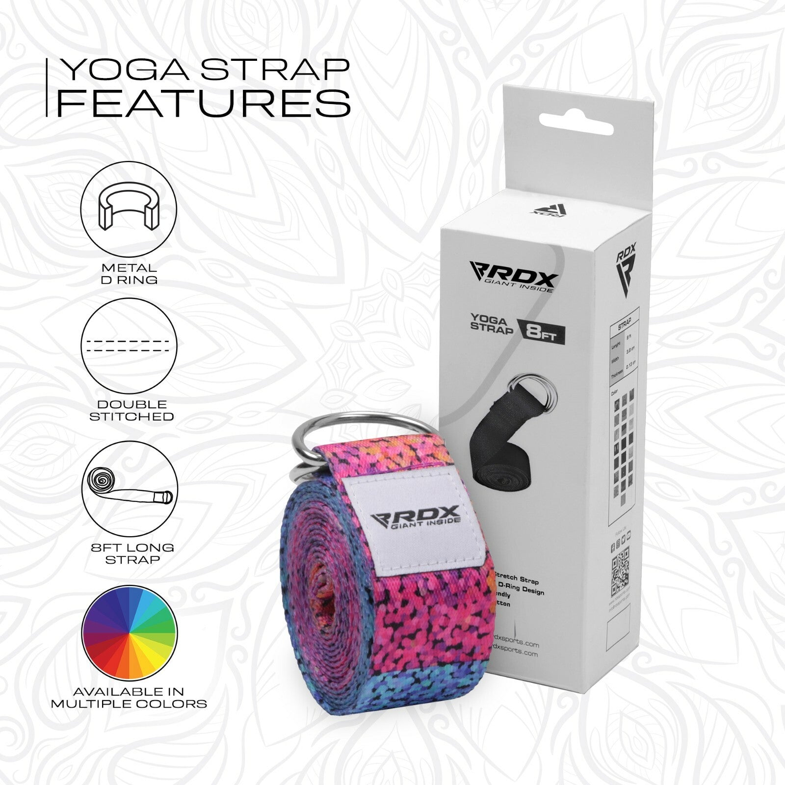 RDX Yoga Strap 8Ft D-Ring Buckle Stretching Pilates Flexibility Gym Workout
