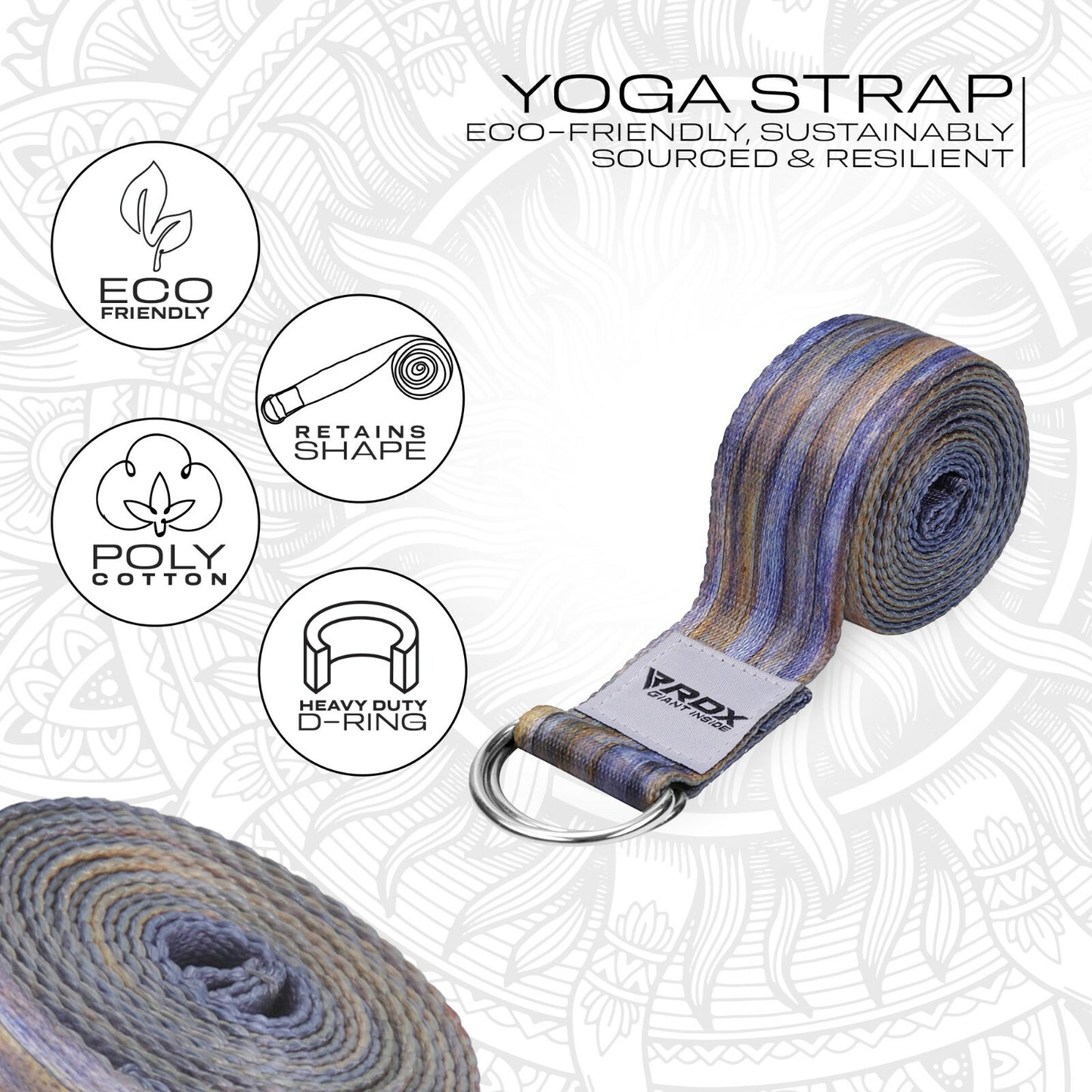 RDX Yoga Strap 8Ft D-Ring Buckle Stretching Pilates Flexibility Gym Workout
