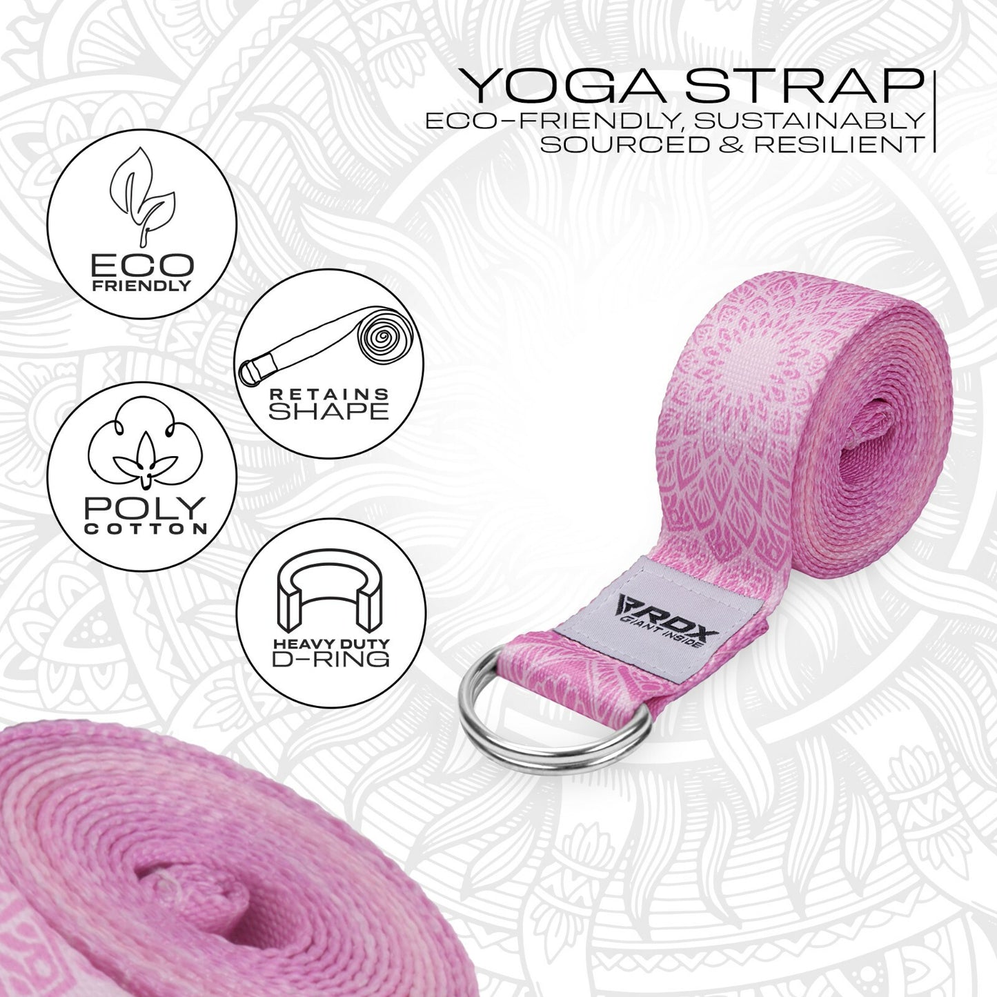 RDX Yoga Strap 8Ft D-Ring Buckle Stretching Pilates Flexibility Gym Workout